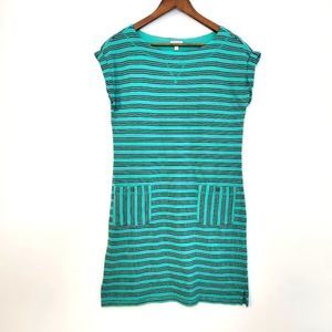 Talbots Teal Green Striped Cotton Dress Short Sleeve Size Small